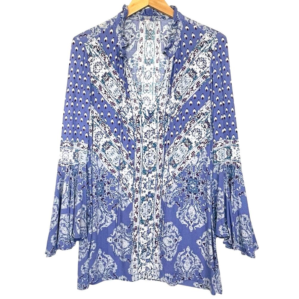 FREE PEOPLE Women’s Magic Mystery Bell Cuff Tunic Blue Multi Small - Picture 3 of 6